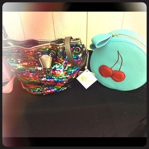 2 Bags1 Price Slay  Dec $'s.Super Shine Bag Round cross-bod Classy case w/🍒🆓💌